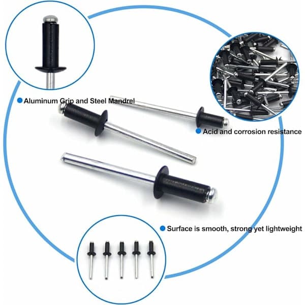 100 pcs Aluminum Blind Rivets 4.8 x 12 mm, Open Blind Rivets, Pop Rivets, Pack of 100 (Black)