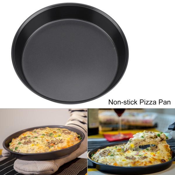 Rund pizzaplatta i kolstål med non-stick-beläggning för bakning av kakor och pajer