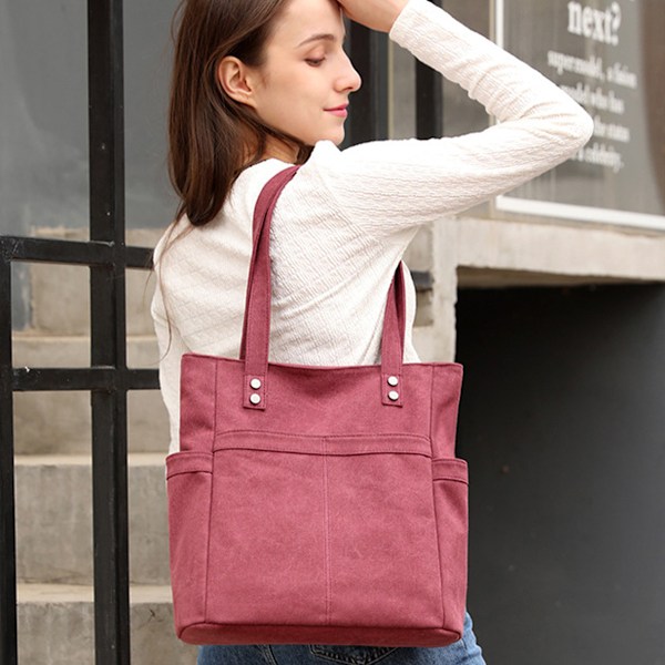 Kvinners Laptop Tote Bag Canvas Håndveske Skulderveske Klut Ensfarget Kvinneveske med Canvas Kvinneveske