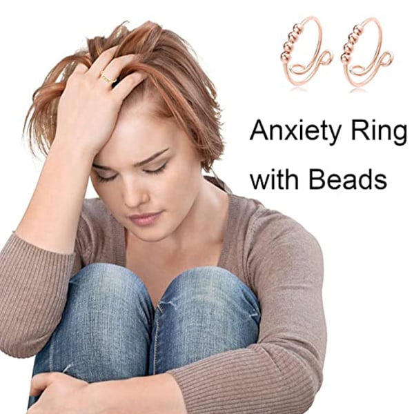 2 stk. Kvinders Justerbare Angst Ringe med Perler Stressaflastende Ring, Spinner Ring, Meditation Ring