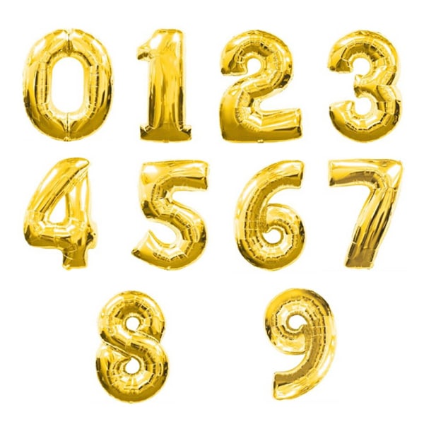 siffror 0-9, Födelsedag, ballonger, Silver, Guld Silver - 1