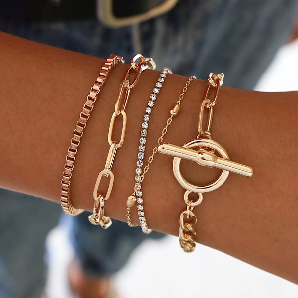 Mode Beaded Chunky Flat Cable Chain Punk Armbånd Smykker til Kvinder Piger Gave