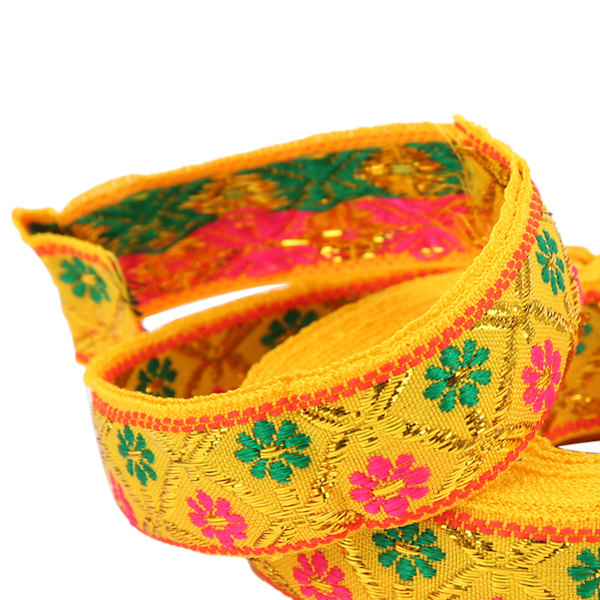 2 st Embroderade Spetsband Långa 7 meter Bredd 2,5 cm Elegant Band för Hantverk Bröllopsdekoration Klänningstillverkning Presentförpackning Gul