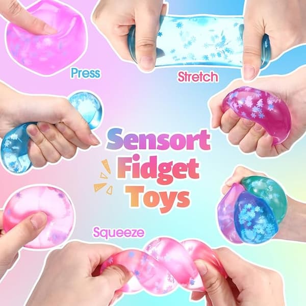 4 delar Squishy Sensorisk Fidget Leksak Tryckkub, Gelfylld Elastisk Stressboll, Mjuk Isgodisboll (Slumpmässig Färg)