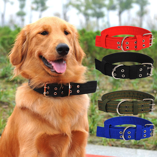 Militär justerbart hundhalsband, 2 tum brett D-ring och spänne 2-linjers hundhalsband
