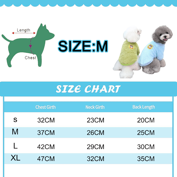 2 stk. Hunde-Sweatre til Små Hunde, Fleece Tøj, Vintervarme Hvalpe-Sweatre, Kæledyrs Kattetøj (Lyseblå + Avocado Grøn)