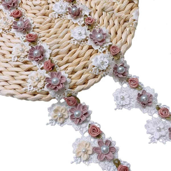 1 Yard Barokk Blonder Blomster Perlebånd Flowers