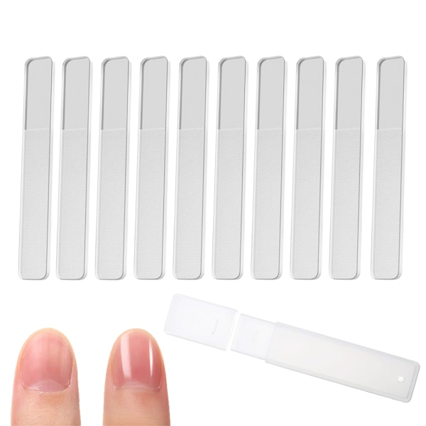10 stk. Glas Neglefiler Naturlige Neglefiler Krystal Neglepoleringspudser med Etui til Naturlige Negle