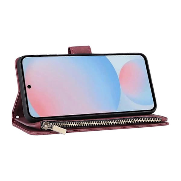 Case for Samsung Galaxy A56 5G with Zipper, Wallet, Multiple Card Slots, Leather Case Wine Red