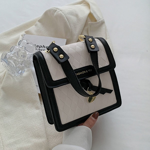 Fritids rhombisk håndtaske mode kontrastfarve en-skulder lille taske PU læder crossbody taske
