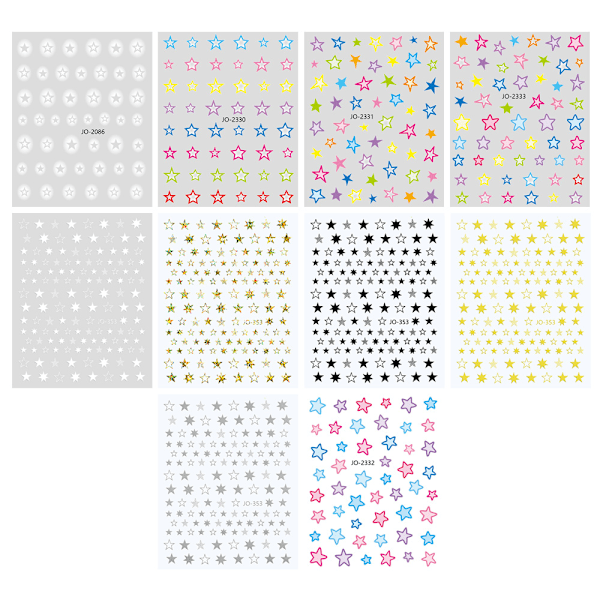 Stjerne Neglekunst Stickers Dekaler Neglekunst Tilbehør Selvklæbende Negle Slider Stjerner Stickers 10 Ark (Farverige)