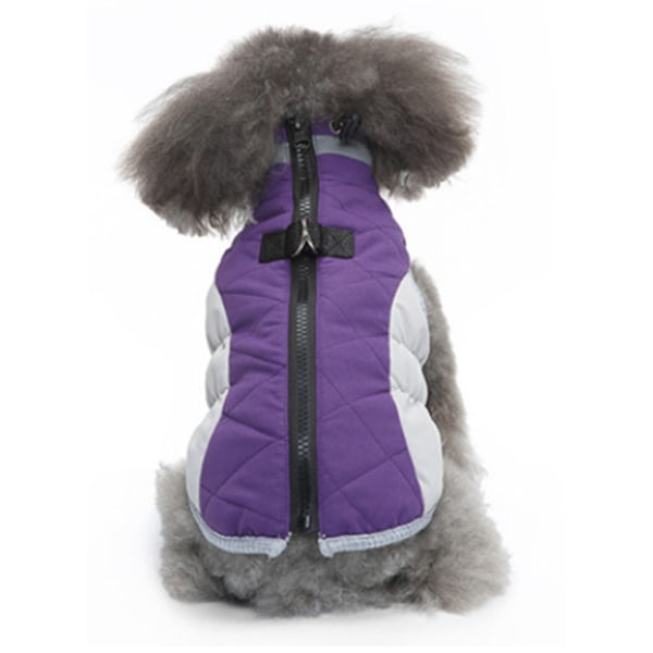 Vinterhundrockar, Fleece Hundväst med Sele Inbyggd, Hund Kallt Väder Snödräkt, Hund Vinter Pufferjacka Vindtät (Lila)