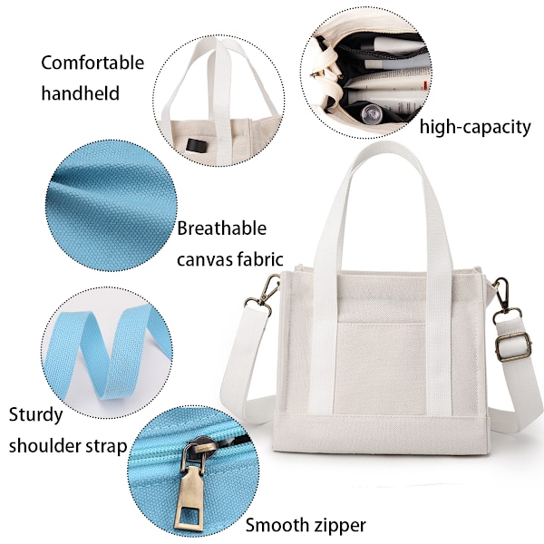 Mini Tote Bag for Kvinner Canvas Crossbody Veske Veske Tote Bag for Kvinner Crossbody Skuldervesker og Håndvesker