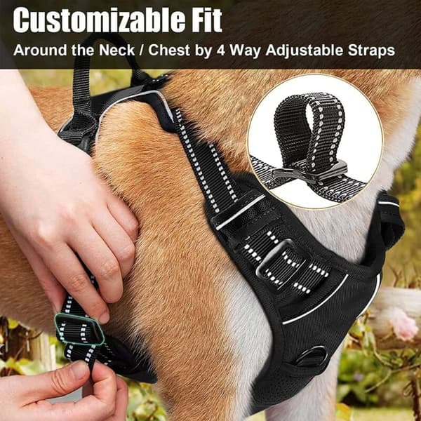 Heavy Duty Tactical Harness for Large Dogs, Adjustable Anti-Pull, Reflective, Easy Control, Military Style Working Dog Harness, Size L, Black