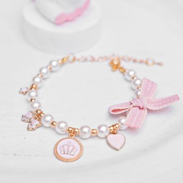 Halsband med pärlor för hund och katt, bling-accessoarer, band, kärlekshänge, husdjurssmycken för valpar, chihuahua, yorkie, justerbart, handgjort