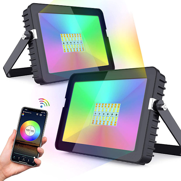 30W RGB LED-strålkastare, Bluetooth APP-kontrollfärgskiftande LED-strålkastare, musiksynkronisering, timing, 2700K varmvit, IP66 vattentät utomhus