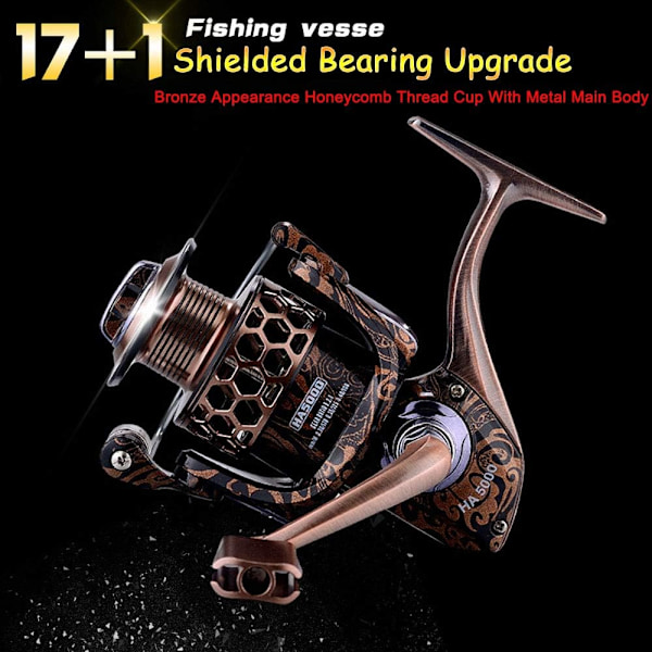 Spinningfiskespindere Letvægts Honningkamtråd Kop 17+1BB Afskærmet Leje 5.2：1 Legering Transmission Gear Ratio HA Fint Udsmykket Udgave Fiskespindere