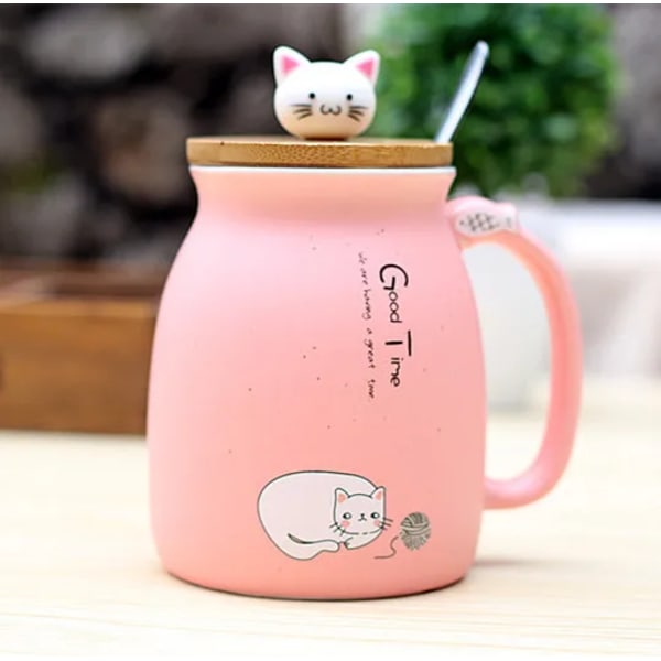 450ml Tegneserie Keramik Kat Kops med Låg og Ske Kaffe Mælk Te Kopper Morgenmad Kop Drikkevarer Nyhed Gaver