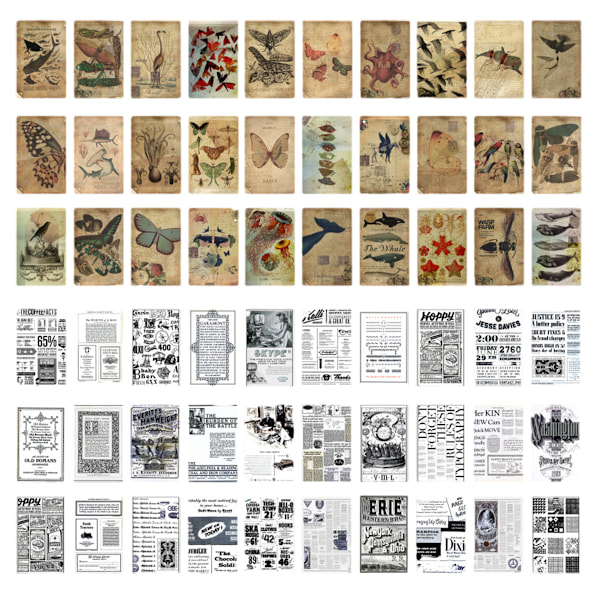 120 scrapbook-tarviketta, vintage scrapbook-paperia, koristepaperia scrapbook-koristeluun ja päiväkirjan koristeluun