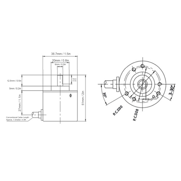 Hålaxelgivare AB 2-fas Mekaniska Kraftöverföring Delar 30KHZ DC5-24V600Z