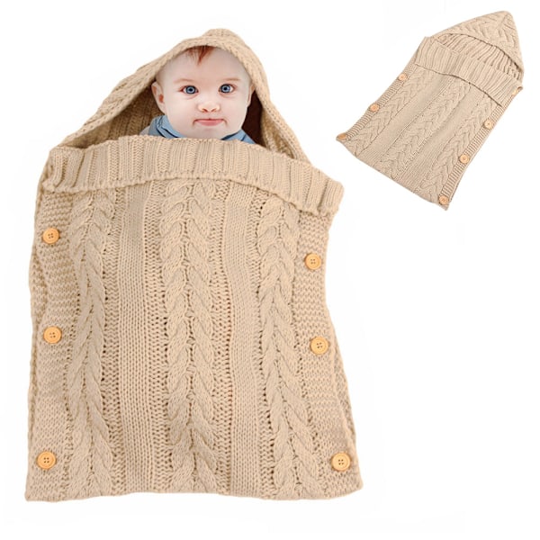 Nyfødt Baby Wrap Swaddle Teppe Strikket Sovepose Motta Tepper Vogn Wrap for Baby (0-12 Mnd)