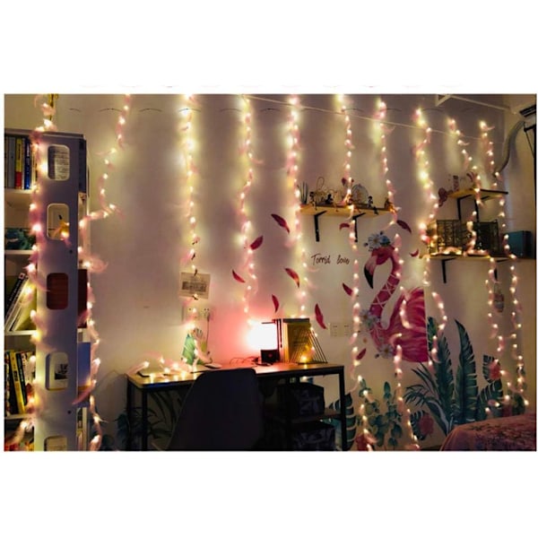 Feather String Lights, led dekorativa lampor, Fjärrkontroll Romantisk vägghängande gardin dekoration$Fjäder String Lights Fairy Lights Batteri