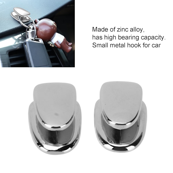 2 stk Bilkrok Mini Henger Sinklegering Multifunksjonell Oppbevaringsholder for Handlepose Nøkkel USB-kabel Hodetelefoner Sølv