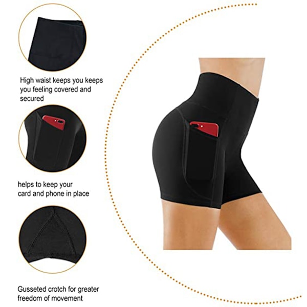 1 st Kvinnors Högmidjade Yogashorts med Sidofickor Magkontroll Löpning Gym Träning Biker Shorts för Kvinnor