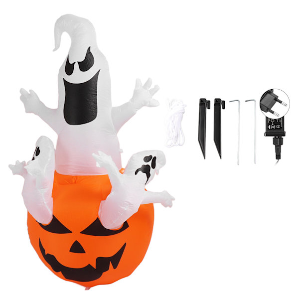 Halloween Oppblåsbar Tre Hvite Spøkelser med LED Lys 6FT Halloween Oppblåsbar Gresskar Spøkelse Hagedekorasjon for Utendørs Hageplen 100 til 240V EU-kontakt
