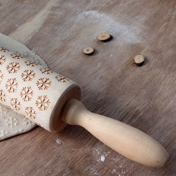 Kavelrulle för kök, bröd, kakdeg med snöflingemönster