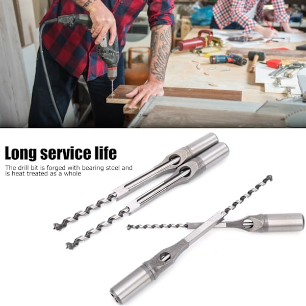 4 stk 6‑10mm Trebearbeiding Kvadratisk Hull Bor Bits Lagringsstål Bor Bits Sett Tilbehør