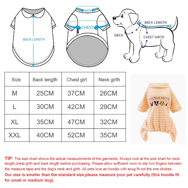 Hundpyjamas för små hundar pojke flicka, valp 4 ben hundkläder, vinter varm overall kläder för husdjur hundar hane hona (orange)