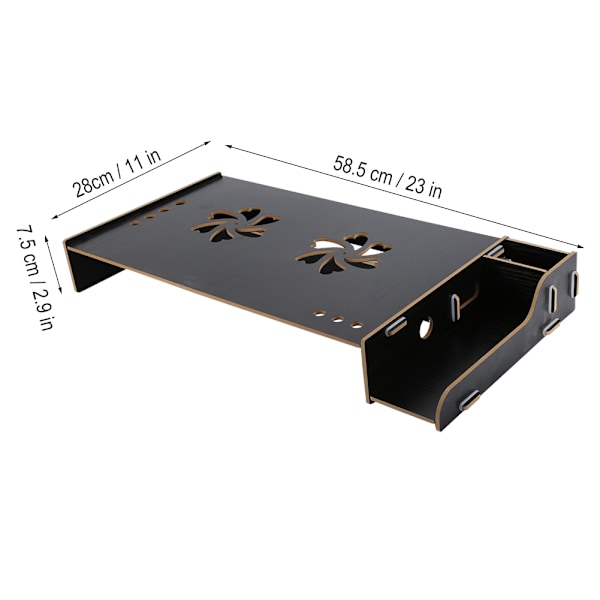 Skrivebordsmonitorstander Opbevaringsboks Træstativ PC Laptop Stativ Sort