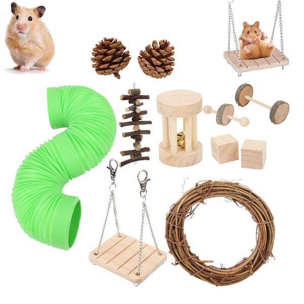 12-pack Hamster Tunnel Leksats Flexibel Liten Djur Tunnel och Naturliga Träleksaker för Gnagare