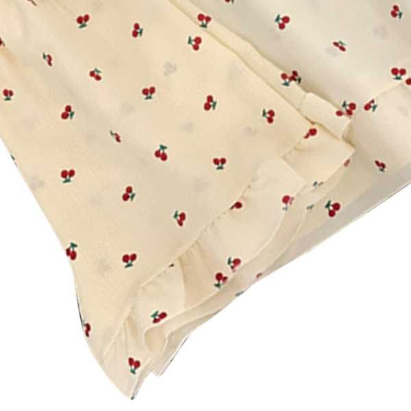 Camisole Pyjamas Tvådelad Set med Bröstkuddar Lös Mjuk Hudvänlig Sommarpyjamas Set för Flickor Körsbär XL