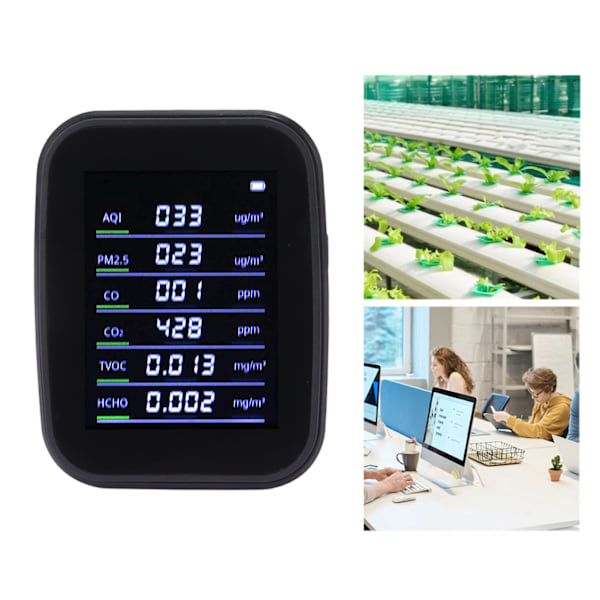 Multifunktionel Indendørs Luftkvalitetsmonitor Wifi CO2 Kuldioxiddetektor CO2 PM2.5 HCHO TVOC Temperatur Luftfugtighedsmåler