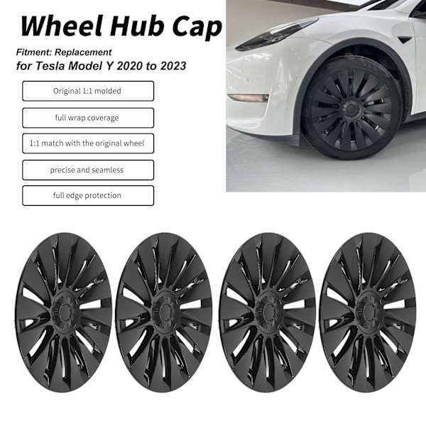 4 st Navkapsel Hjulskydd Blank Svart Hög Skydd Navkapsel Fälg Hjulskydd Ersättning för Tesla Model Y