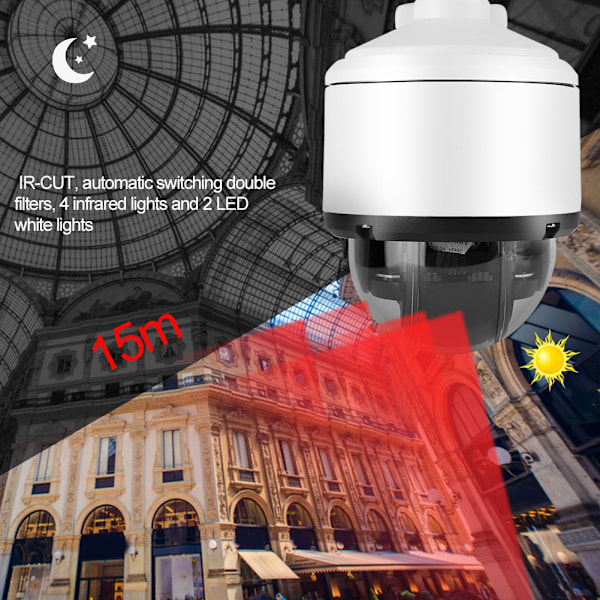 W38C 2MP 1080P PTZ IP-kupolkamera för utomhusbruk IP66 IR för ONVIF 110-240V (EU-kontakt)