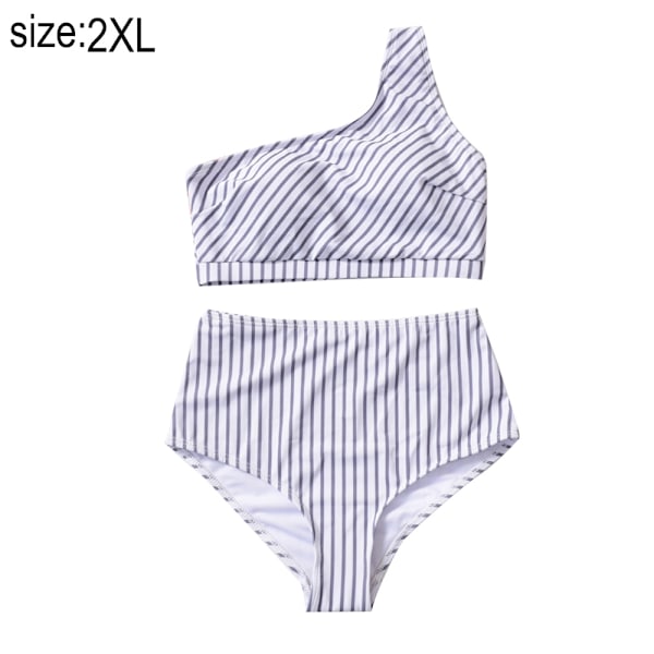 Dam Tankini Baddräkt med En Axel, Högmidjad Bikiniuppsättning 2 Delar Push Up Baddräkt - Randig