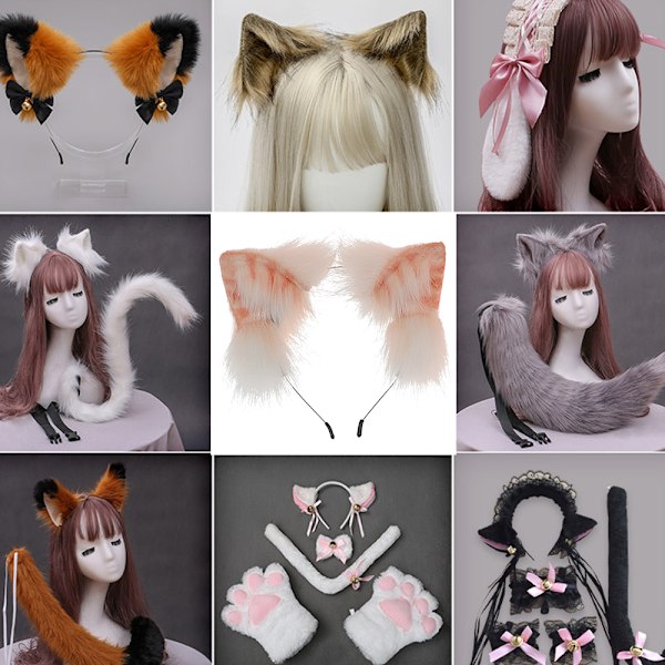 Håndlavede Ginger Cat Wolf Fox Ører Dyre Søde Hoved Tilbehør til Halloween Jul