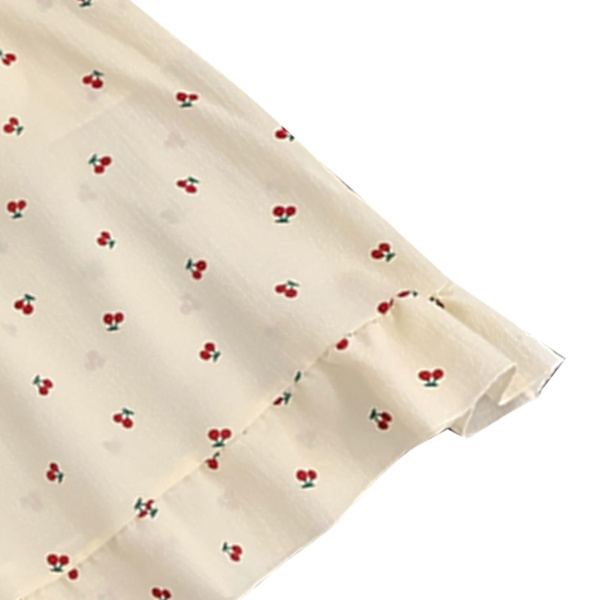 Camisole Pyjamas Tvådelad Set med Bröstkuddar Lös Mjuk Hudvänlig Sommarpyjamas Set för Flickor Körsbär XL