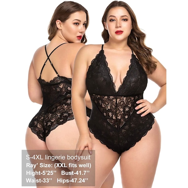 Kvinners Sexy Lace Body med Dyp V-Utringning og Snap-Lukking