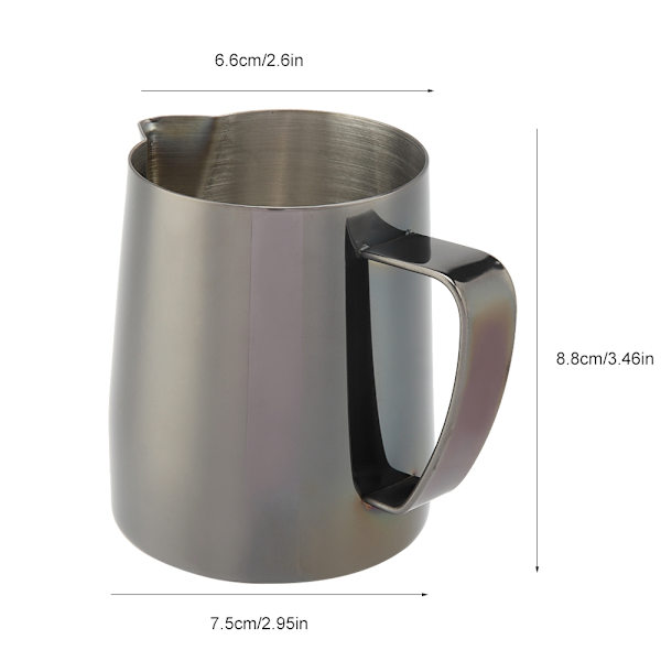350 ml Kaffekopp i rustfritt stål, vakker melkeskumkanne for latte-kunst, svart