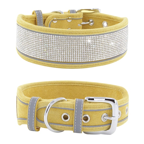 Glansfuld fløjl læder rhinestone stor hundekrave holdbar justerbar reflekterende kæledyrs krave