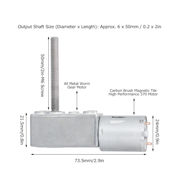 Gearmotor Hastighedsreduktion Orm Selvspærrende M6 Gevind 50mm Aksel Længde JGY‑370DC6V 10RPM