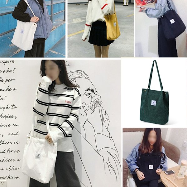 Corduroy Canvas Väska Handväska Litterär Joker Axelväska Campus Tote Väska