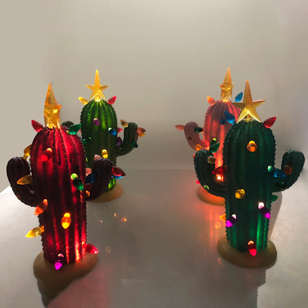 Resin Julekaktus med Lys Vintage Nostalgisk Julekaktus Bordpynt Julepynt