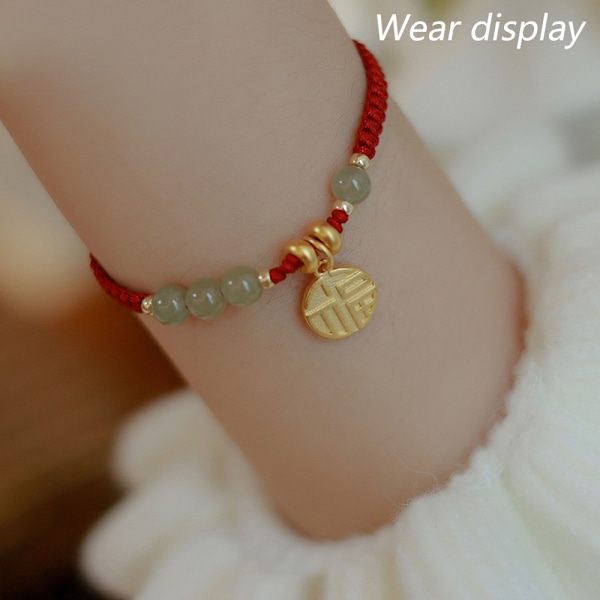Pärlarmband för kvinnor män, justerbar handvävd sladd Lucky Jade pärlor vänskapsskydd röd sträng armband