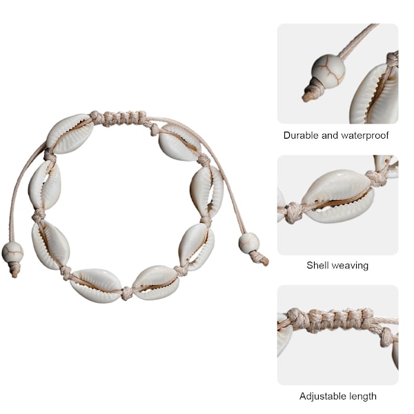 Hawaiiansk Stil Armbånd Skaller Håndvævet Justerbar Ankelrem Strandferie, til Kvinder og Piger, 19-32cm