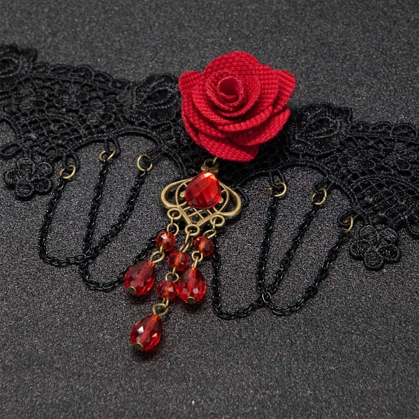 Sort Blonderhalskæde og Øreringe Sæt - Gothic Lolita Vedhæng Choker Tøjtilbehør til Bryllup Fødselsdag Jul